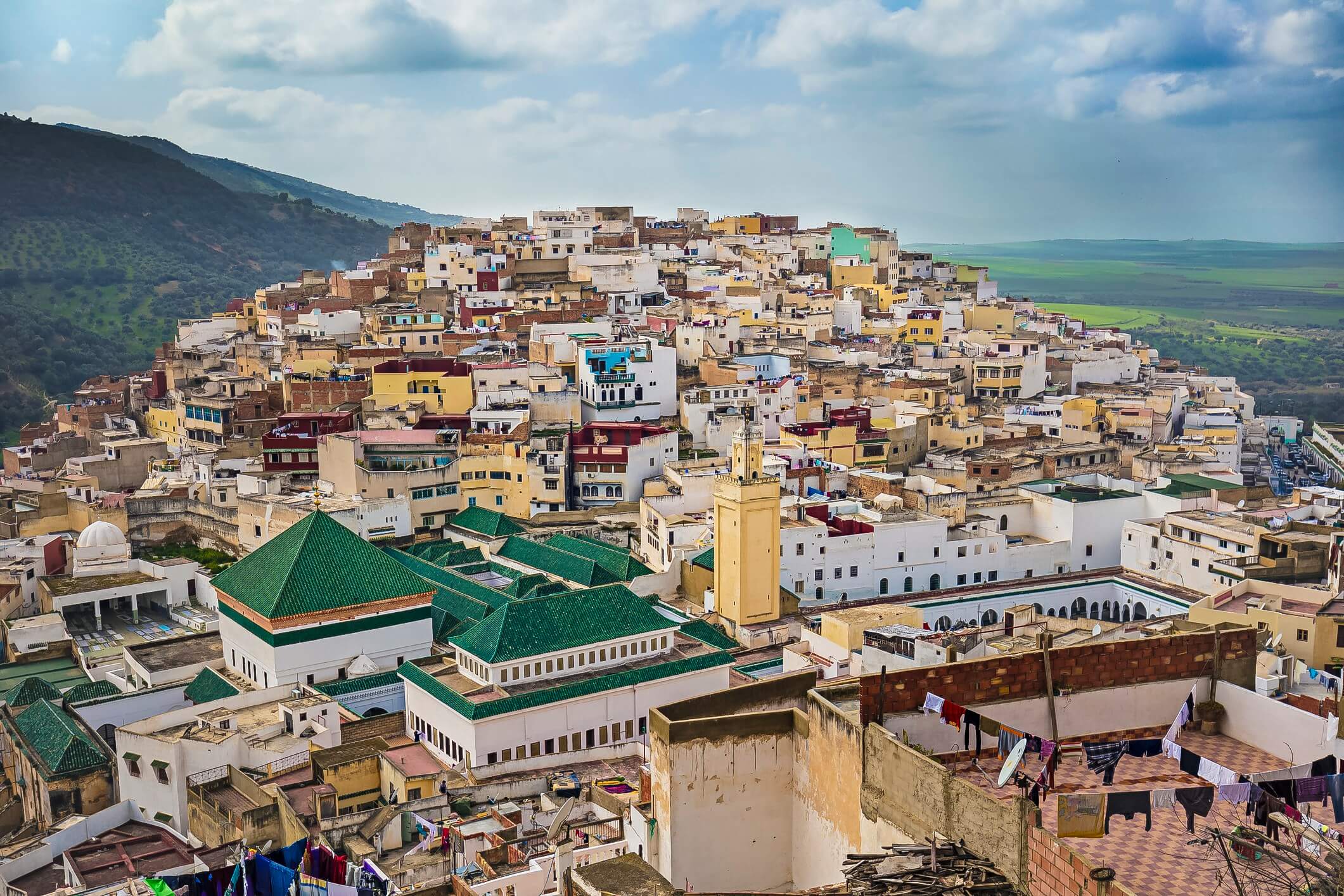 High view of Moulay Idriss, Morocco.