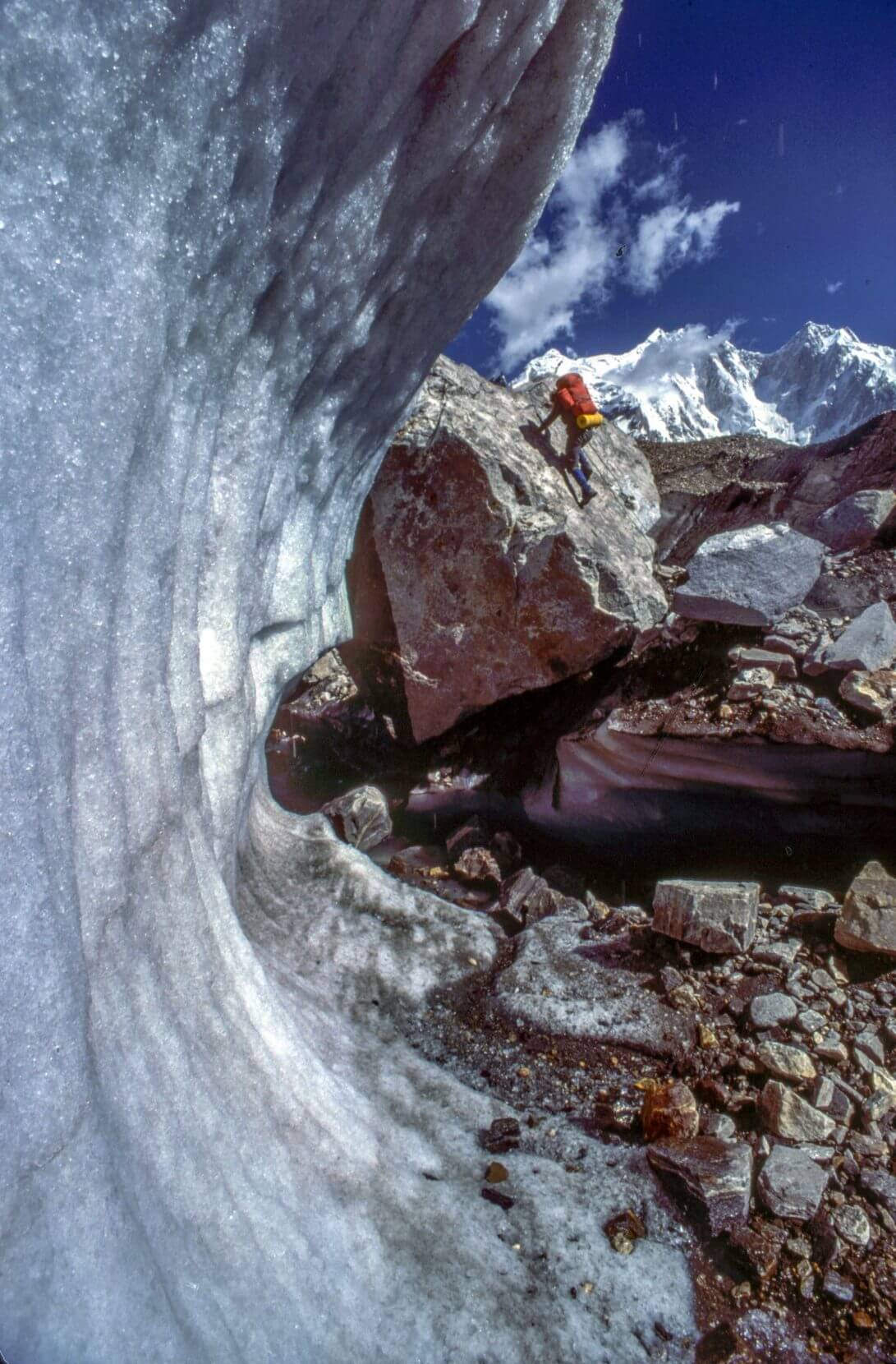 Negotiating obstacles on the Hispar Glacier