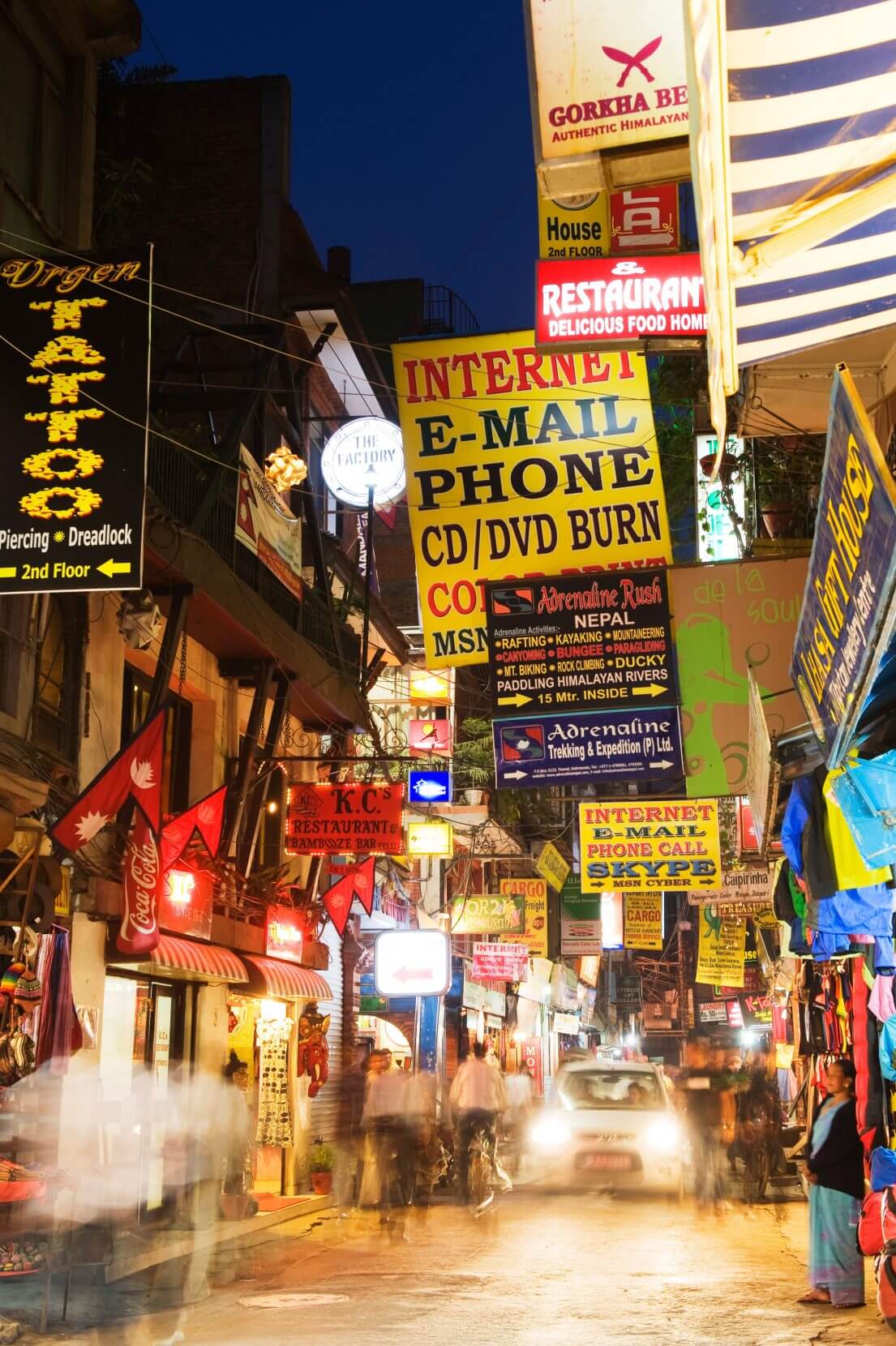 Listicle Jenna Scatena ALAMY: BY1J4M Asia, Nepal, Kathmandu, Nepal, neon lights of Thamel. HIDDEN COMPASS: Founded as the site of an 11th-century Buddhist monastery, Kathmandu’s Thamel district has become a neon-lit tourist center extolling the virtues of foreign consumerism.