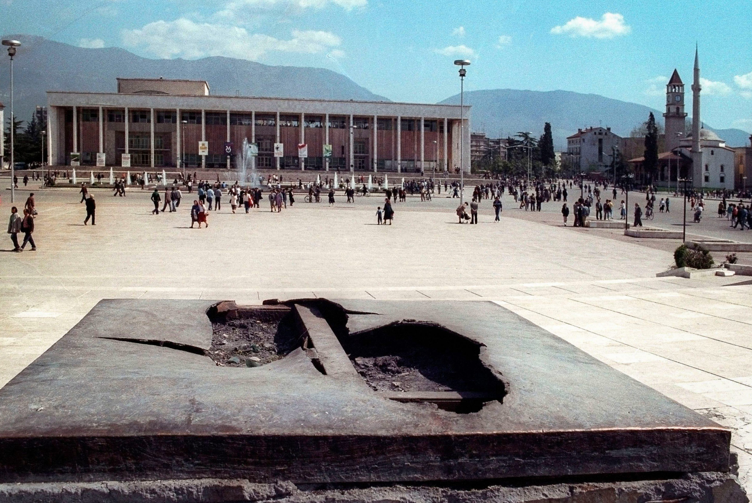 The scars of Enver Hoxha's brutal regime lasted long past his death in 1985. But in 1991, a month after Albanian protestors pulled down a massive statue of the former dictator, all that remained was a void where bronze feet had once stood firm. Photo: Tom Szlukovenyi/Reuters/Alamy.