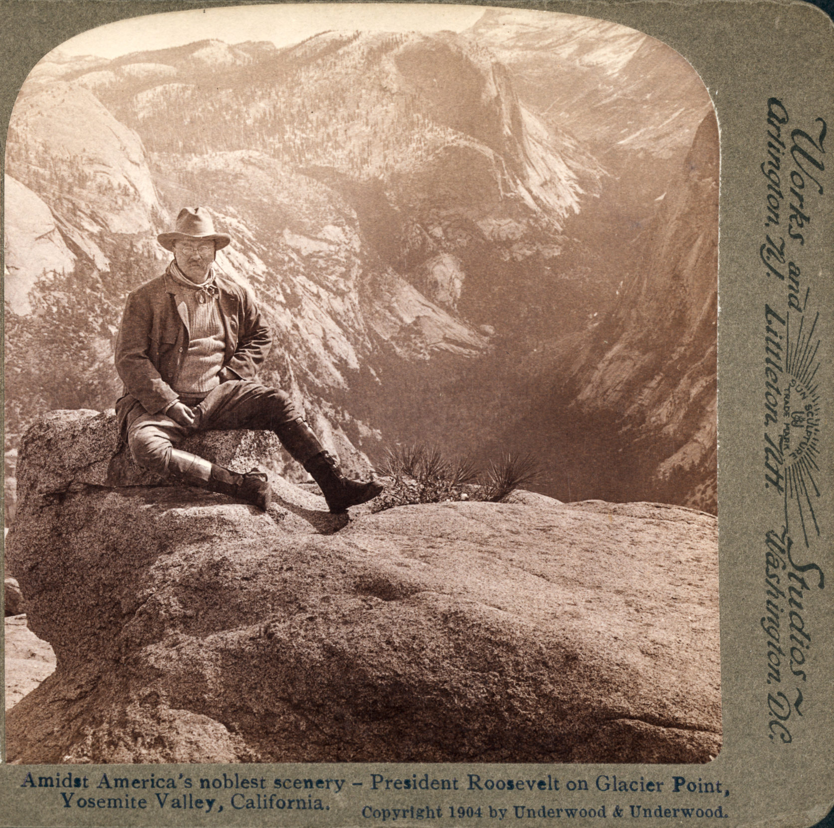President Theodore Roosevelt poses at Glacier Point during his famed 1903 visit to Yosemite. Photo: Underwood & Underwood/Library of Congress.