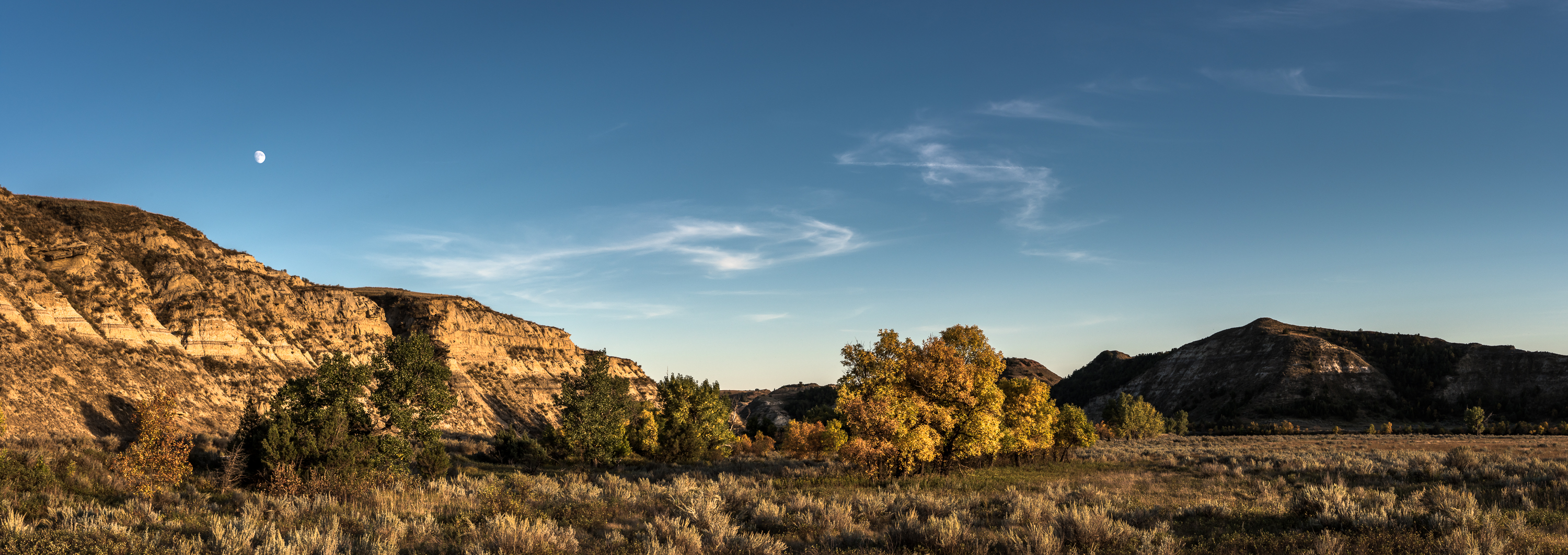 At once bathed in a golden glow and receded into shadow, the sweeping vistas of Theodore Roosevelt National Park are rich in depth. Photo: Sivani Babu.