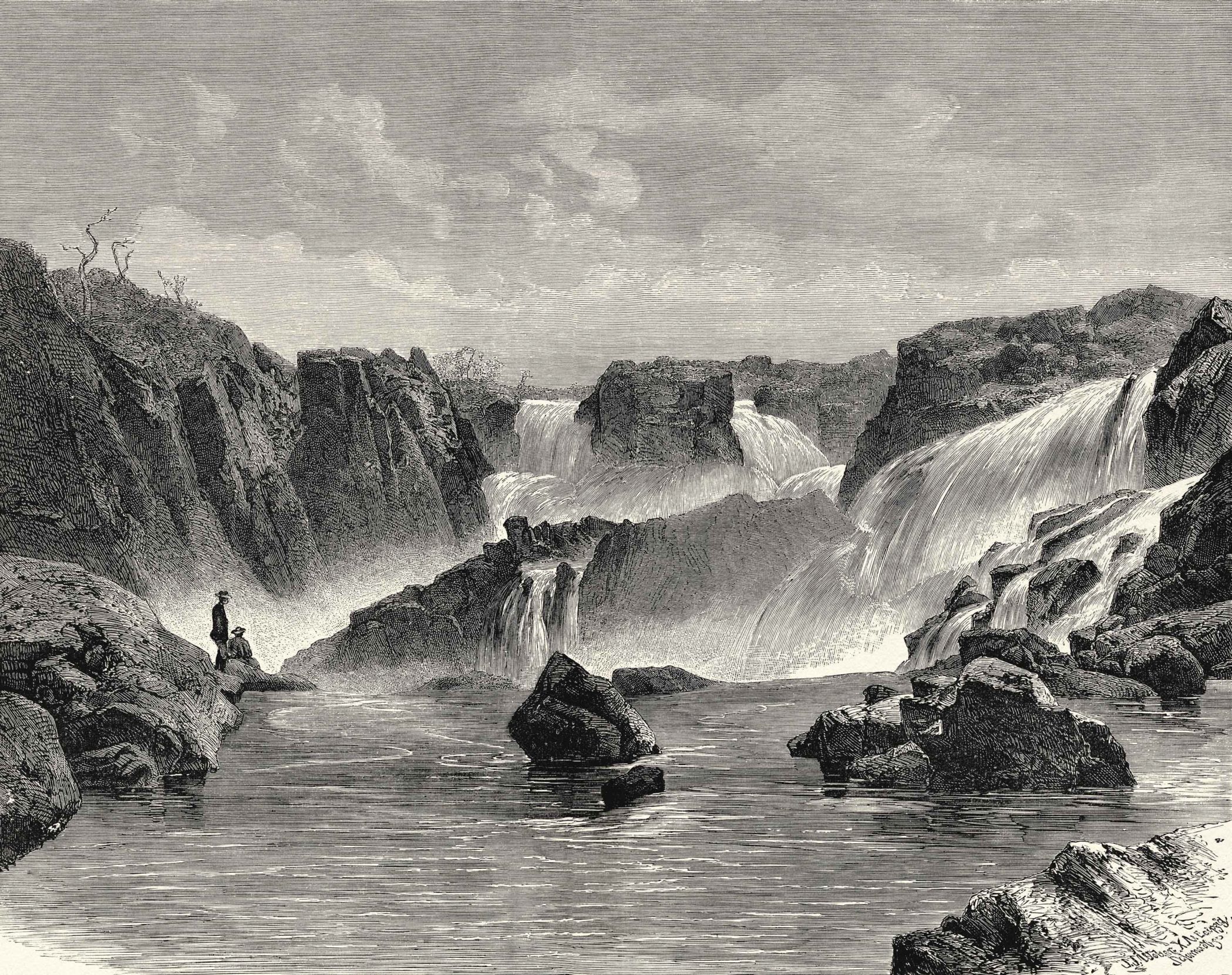 An engraved illustration from the 19th century depicts the force of Brazil’s São Francisco River at the Paulo Afonso Falls, where a network of hydroelectric dams now controls the waterway’s flow. Photo: Old Books Images/Alamy.