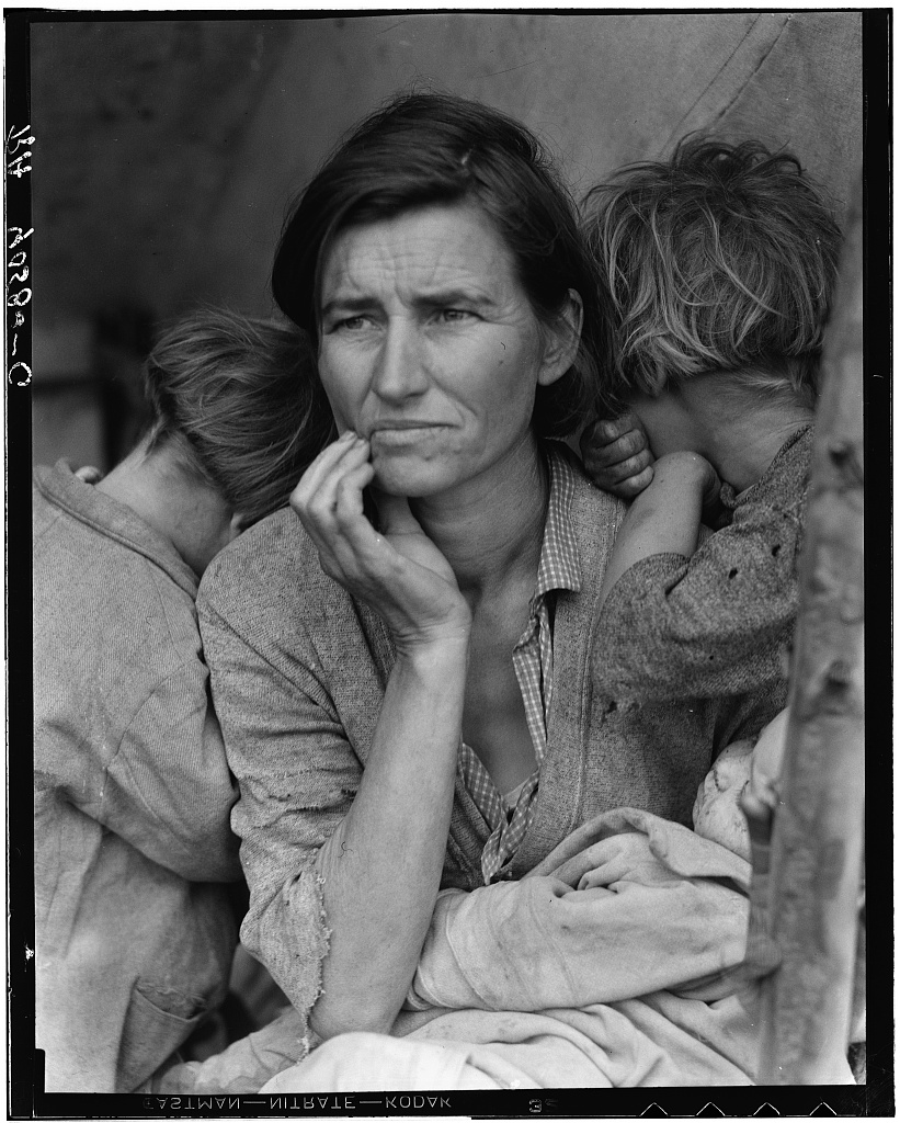 Florence Owens Thompson became a nameless icon, “Migrant Mother,” after the publication of Dorothea Lange’s photograph from her at a pea pickers’ camp in California. Photo: Dorothea Lange/Library of Congress.