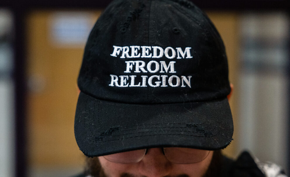 A hat with the words "Freedom from Religion"