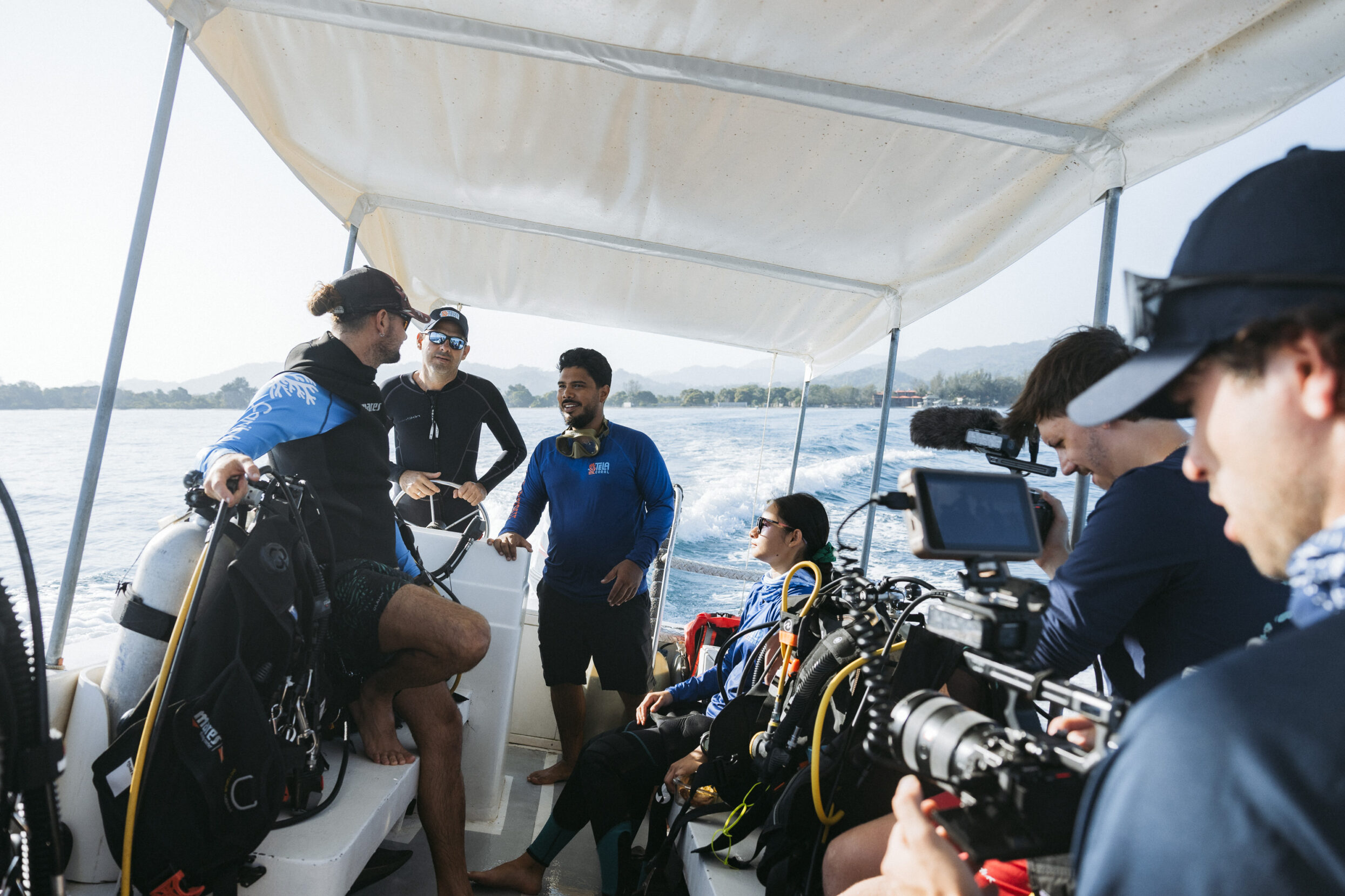 A group of people on a moving boat